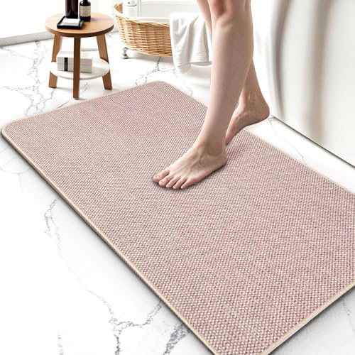 Upgraded Bath Mat 19x30Inch, Thin Bath Mats Rugs with Rubber Backing Non-Slip, Absorbent,Quick Dry Machine Washable, Home Decor Accessories Cozy Cloth Bathroom Rugs fit Under Door/Sink/Tub-Biege - color: Biege, size: 19"x30"