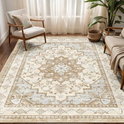 Area Rugs 5x7 Washable Non-Slip Boho Rug for Living Room, Beige Tan - color: Beige Tan, size: 5' x 7' (Rectangular)