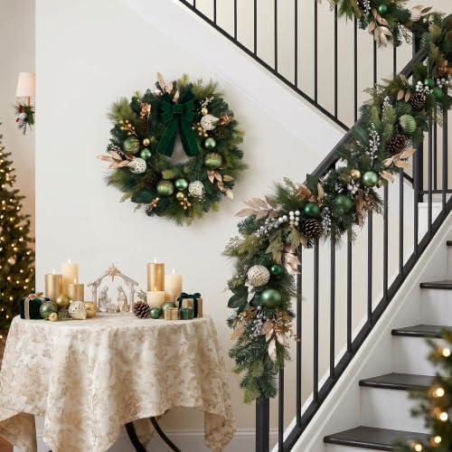 DecorbyHannah 9ft Gold Prelit Christmas Garland for Mantle with Lights - size: 9 ft