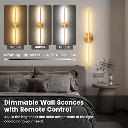 JOFIOS Battery Operated Wall Sconces Set of 2, 34.7In Gold Remote Control - color: Gold, size: 34.7 inch