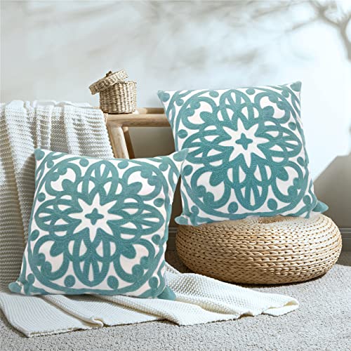 Alysheer Embroidered Decorative Throw Pillow Cover 18"x 18" Set of 2, Aqua - color: Aqua Blue, size: 18" x 18" (Pack of 2)