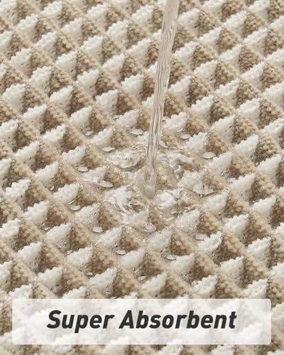 Upgraded Waffle Bath Mat Set of 2 Absorbent Bathroom Mat 18"x30" + 24"x48" - color: Brown & Cream, size: 18" x 30" + 24" x 48"