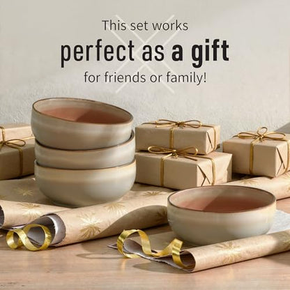 Ava Nord Stoneware Ceramic Cereal Bowls Set of 4, 21 oz | Lead-Free, Cadmium-Free | Microwave and Dishwasher Safe | For Soup, Salad, Rice, Dessert, Ice Cream | Nordic Design | Terracotta/Sage Ash