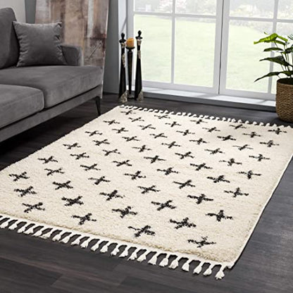 Hauteloom Geomara Shag Moroccan Farmhouse 2'7" x 7'3" Runner Bohemian/Global 100% Polypropylene Charcoal/Beige Runner - color: Charcoal, Beige / Alstead, size: 2'7" x 7'3" (Runner)
