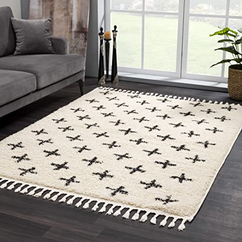 Hauteloom Geomara Shag Moroccan Farmhouse 2'7" x 7'3" Runner Bohemian/Global 100% Polypropylene Charcoal/Beige Runner - color: Charcoal, Beige / Alstead, size: 2'7" x 7'3" (Runner)