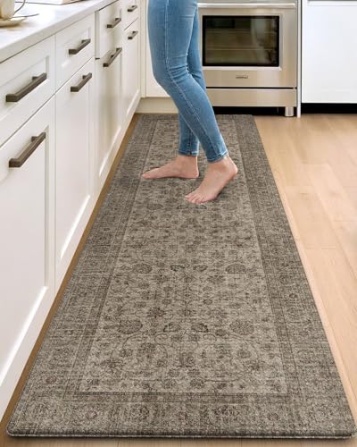 DEXI Kitchen Floor Mats Cushioned Anti Fatigue Runner Rug, 24x87 Brown - color: Mottled Brown, size: 87"L x 24"W x 0.4"Th