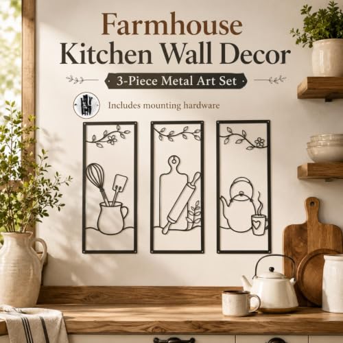 pechpell 3 Pcs Metal Kitchen Wall Decor for Home Dining Room Coffee Bar - color: black