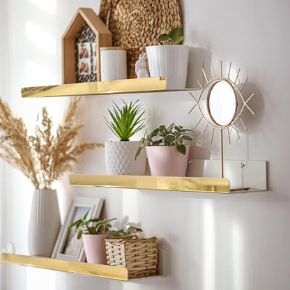 2 Packs 24 inches Gold Acrylic Shelves,Book Shelf for wall - color: 24in-gold Mirror