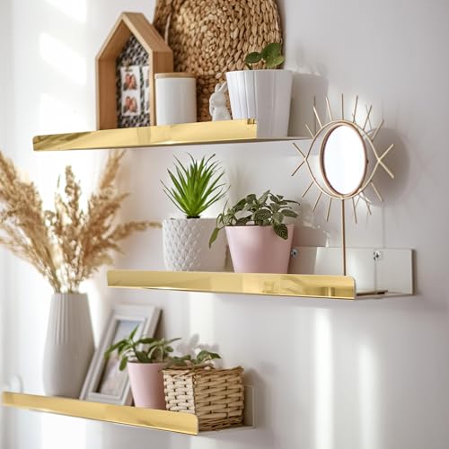 2 Packs 24 inches Gold Acrylic Shelves,Book Shelf for wall - color: 24in-gold Mirror