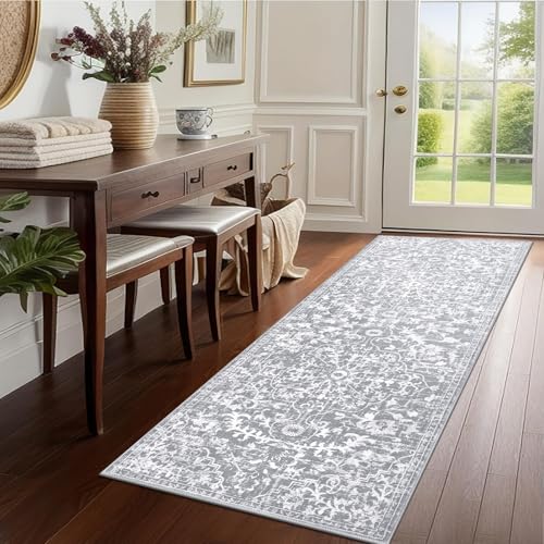 Pauwer Hallway Runner Rug 2x5, Washable Boho Kitchen Runner, Grey White - color: Grey White, size: 2' x 5' (Runner)