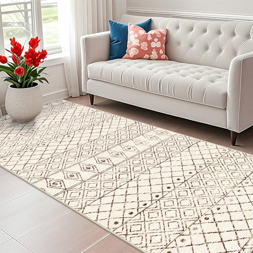 Washable 4x10 Non Slip Moroccan Runner:Hallway Runner Rug Geometric Beige - color: Geo Beige, size: 4' x 10' (Rectangular)