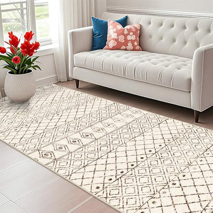 Washable 4x10 Non Slip Moroccan Runner:Hallway Runner Rug Geometric Beige - color: Geo Beige, size: 4' x 10' (Rectangular)