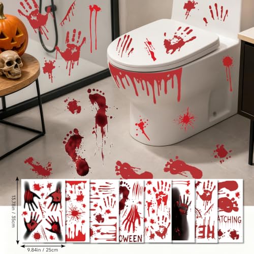 Halloween Bloody Handprint Footprint Wall & Window Stickers, Horror Decor - color: Horror
