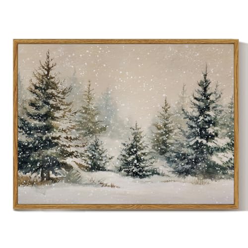 ARPEOTCY Vintage Winter Christmas Framed Wall Art, Forst Pine Tree, 12x16In - color: Winter Snow Pine, size: 16"L x 12"W