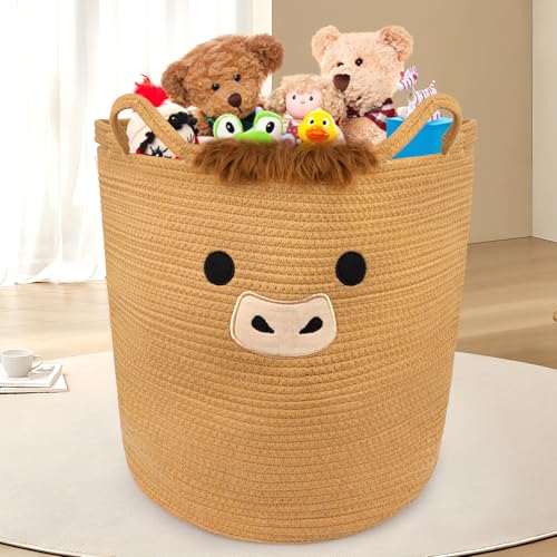 Highland Cute Cow Basket for Nursery,Tall Large Laundry Blanket Gift Basket - color: Brown, size: 15"D ×18 "H