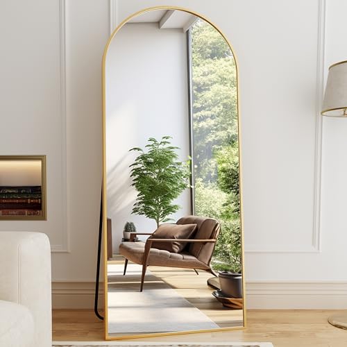 Floor Length Mirror, 76"x34" Arch Full Length Mirror Hanging or Leaning, Body Mirrors with Stand, Arched-Top Wall Mounted Mirrors with Aluminum Frame for Bedroom (Gold) - color: Gold, size: 76"L x 34"W
