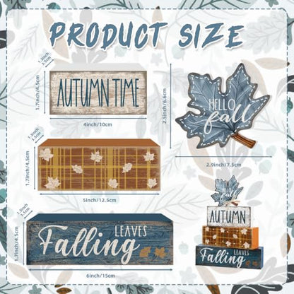 4Pcs Fall Table Decoration Fall Wood Signs Blue Maple Leaves Sign - style: Blue Maple Leaves