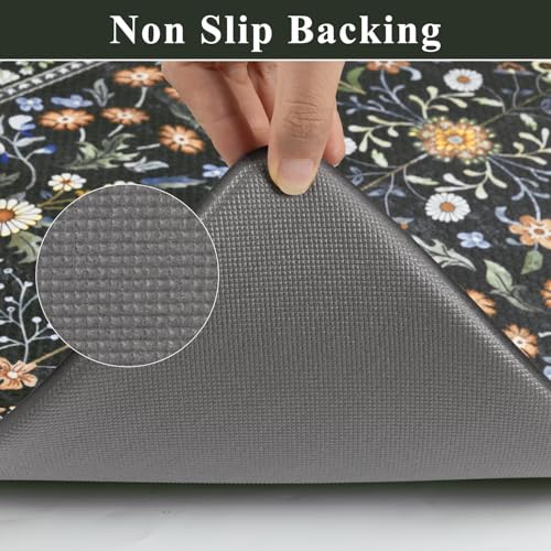 Yamaziot Boho Anti Fatigue Kitchen Rug 24"x 71" Black, Non-Slip Kitchen Mat - color: Black, size: 24"x72"