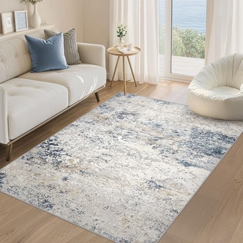 DMOYEST Area Rug Living Room Rugs 4x6 Washable Abstract Beige Blue Carpet - color: Beige Blue, size: 4' x 6' (Rectangular)
