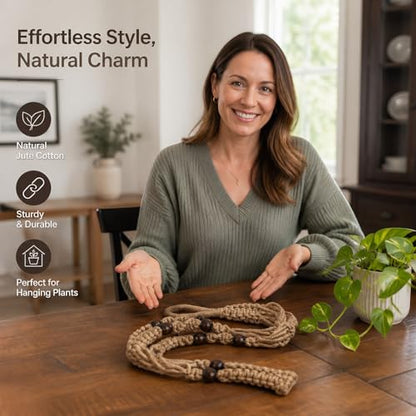 Macrame Plant Hanger 23", Set of 2 No Tassel Hanging Plant Holder Indoor, Sturdy Flower Pot Holder with Hooks - Brown (Pot NOT Included) - color: Brown, size: 23"-2pcs