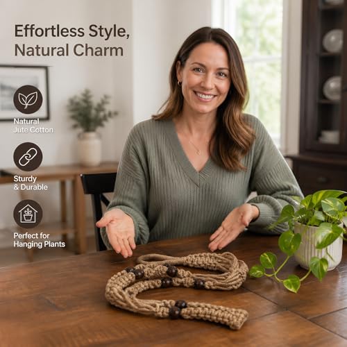 Macrame Plant Hanger Indoor, 23" No Tassel Hanging Plant Holder, Sturdy Flower Pot Holder with Hooks - Brown (Pot NOT Included) - color: Brown, size: 23"-1pc