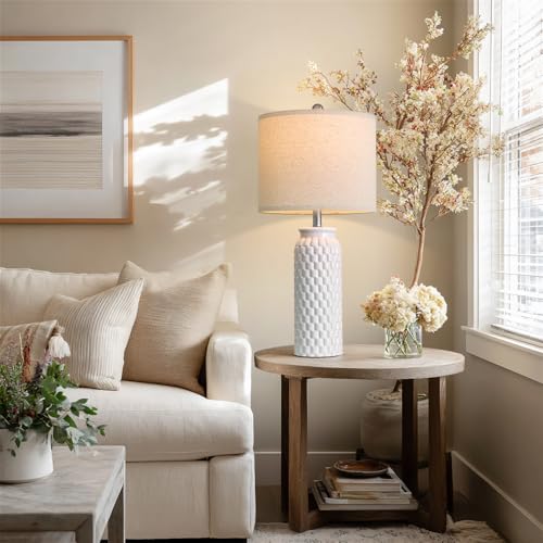 USumkky 27" Ceramic Table Lamps Set of 2 - Modern Farmhouse & Boho Style, Bedside Nightstand Lamps for Bedroom, Living Room End Table Lamps, Small Desk Lamp(White) - color: 27" White