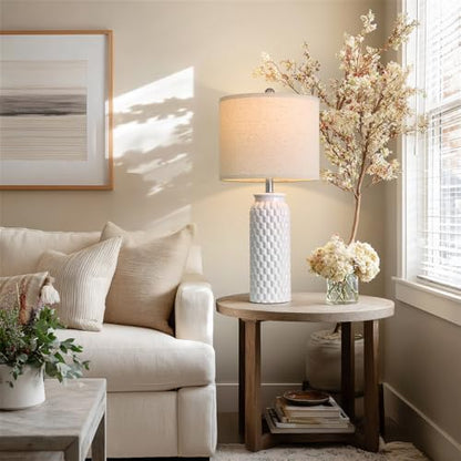 USumkky 27" Ceramic Table Lamps Set of 2 - Modern Farmhouse & Boho Style, Bedside Nightstand Lamps for Bedroom, Living Room End Table Lamps, Small Desk Lamp(White) - color: 27" White