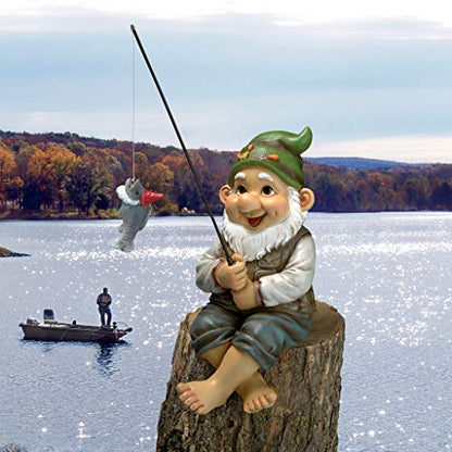 Design Toscano Ziggy with Fishing Pole Garden Gnome Indoor/Outdoor Shelf - color: Ziggy the Fishing Gnome