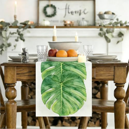 Palm Leaves Table Runners 13x72 Inch, Tropical Palm Leaves Table Runner - color: Watercolor Monstera