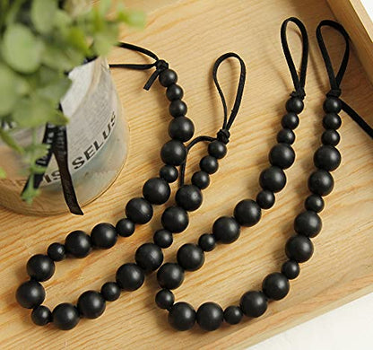 2 Pack Wood Bead Curtain Tieback, Boho Curtain Holdbacks, Black - color: Black Color