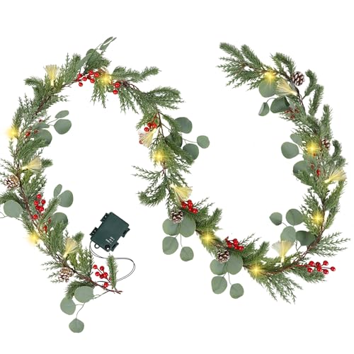 DR.DUDU 9FT Prelit Christmas Garland with Lights Mantel Decorations - size: 9FT