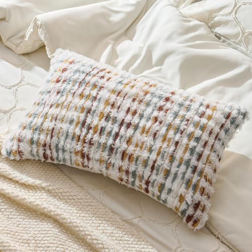 AmHoo Boho Chenille Pillow Cover,12 x 20-Inch Brown White - color: Brown White, size: 20" x 12" (Pack of 1)