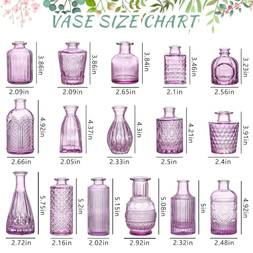 SUPMIND 16 Small Purple Glass Bud Vase, Flower Vase for Table Centerpieces - color: Purple