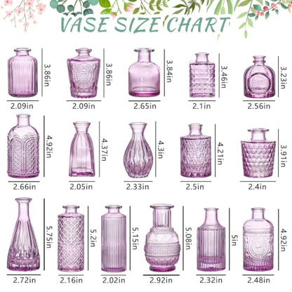 SUPMIND 16 Small Purple Glass Bud Vase, Flower Vase for Table Centerpieces - color: Purple