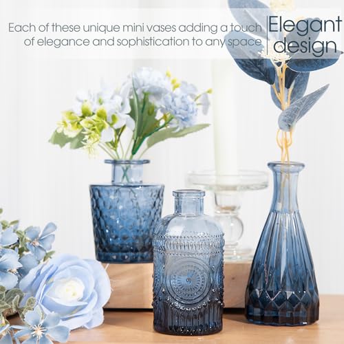 TBWIND 12Pcs Blue Glass Bud Vases Set, Small Vases for Flowers - color: Blue, size: 12Pcs