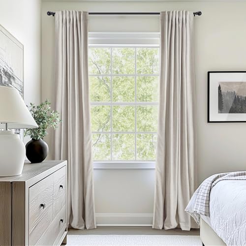 INOVADAY 100% Black Out Curtain 63 Inch Long Blackout Curtains for Bedroom - color: Beige, size: 50"W x 63"L (Pack of 2)