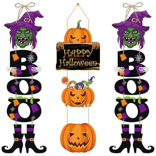 3Pcs Halloween Witch Pumpkin Door Sign Hanging Decor Party Supplies - color: Witch & Pumpkin