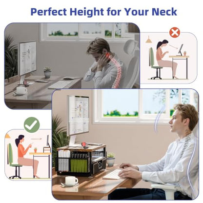 Simple Trending Monitor Stand with Drawer, 2-Tier Laptop Stand, Wood - color: Wood