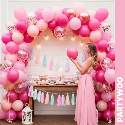 PartyWoo Hot Pink Balloons 66pcs 12 Inch Magenta Fuchsia Latex Balloons - color: Pink-3314