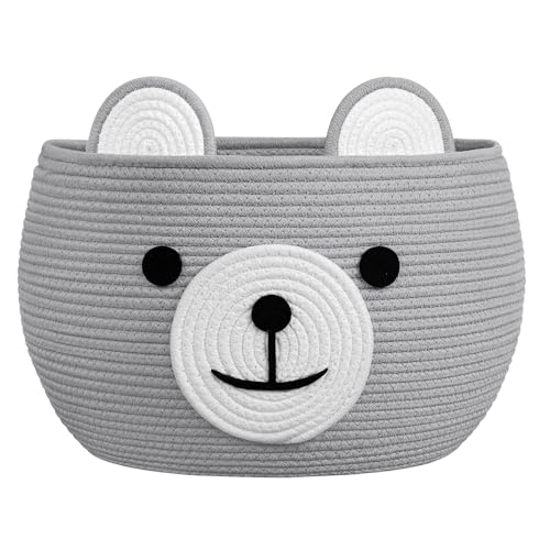CherryNow Large Baby Basket for Gifts Empty, Cute Bear Design, Light Grey - color: Light Grey, size: 15.7"D x 10.5"H
