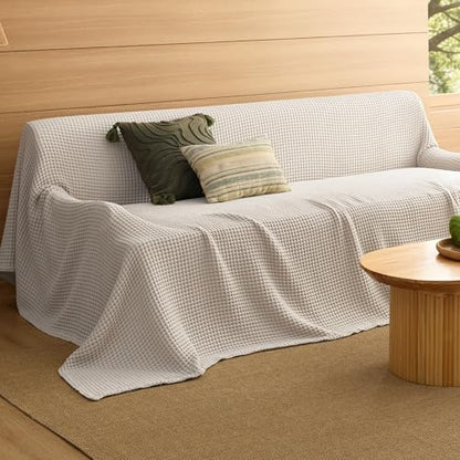 Bedsure Lightweight 100% Cotton Waffle Blanket, Oversized King, Linen - color: Linen, size: Oversized King (120" X 94")