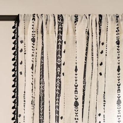 Black Boho Curtains for Living Room with Tassel 72 Inch 2 Panels - color: T-black, size: 52"W x 72"L (Pack of 2)