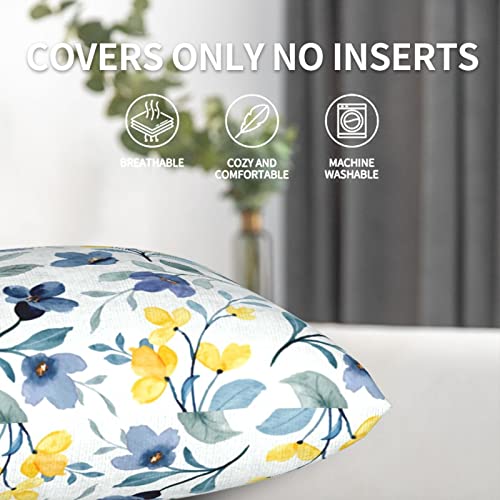 Yellow Sage Green Blue Floral Throw Pillow Covers 16x16 Inch Set of 2 - color: Yellow Blue Flower, size: 16" x 16" (Pack of 2)