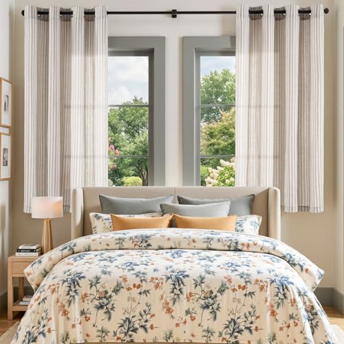 Vangao Linen Striped Curtains for Living Room Bedroom Farmhouse - color: Boxter Striped| Taupe Grey on Beige, size: 50"W x 63"L (Pack of 2)