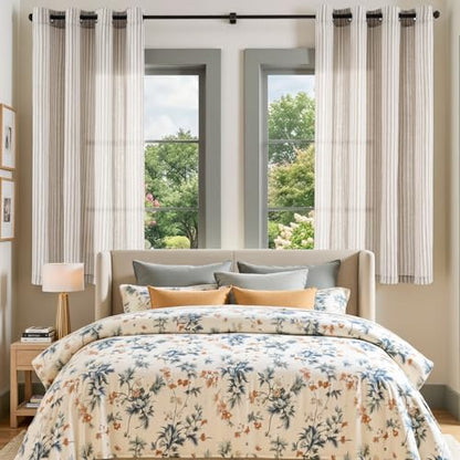 Vangao Linen Striped Curtains for Living Room Bedroom Farmhouse - color: Boxter Striped| Taupe Grey on Beige, size: 50"W x 63"L (Pack of 2)
