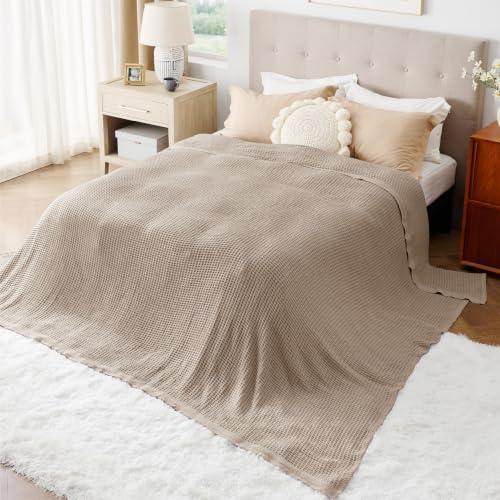 Bedsure 100% Cotton Big Oversized King Blanket, Waffle Weave, Khaki Brown - color: 03 Khaki Brown, size: Oversized King (120" X 94")