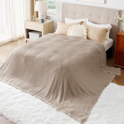 Bedsure 100% Cotton Big Oversized King Blanket, Waffle Weave, Khaki Brown - color: 03 Khaki Brown, size: Oversized King (120" X 94")