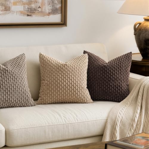 MIULEE Decorative Throw Pillow Covers 16x16 Neutral Tan Textured Corduroy - color: Tan, size: 16" x 16" (Pack of 2)