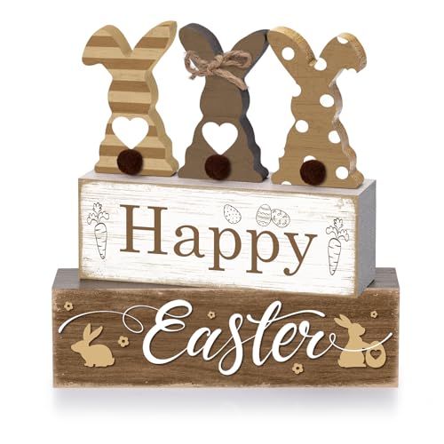 Britimes Tiered Tray Decor Set, 4 Pack, Wooden Table Sign, Bunny Easter - style: Happy Easter