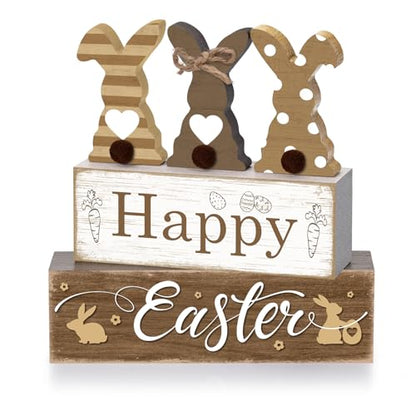 Britimes Tiered Tray Decor Set, 4 Pack, Wooden Table Sign, Bunny Easter - style: Happy Easter